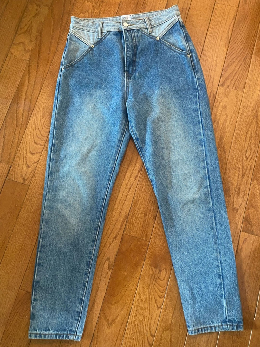 Princess Polly 100% Cotton Two Tone Panel Jeans High Rise Straight Leg Size 8